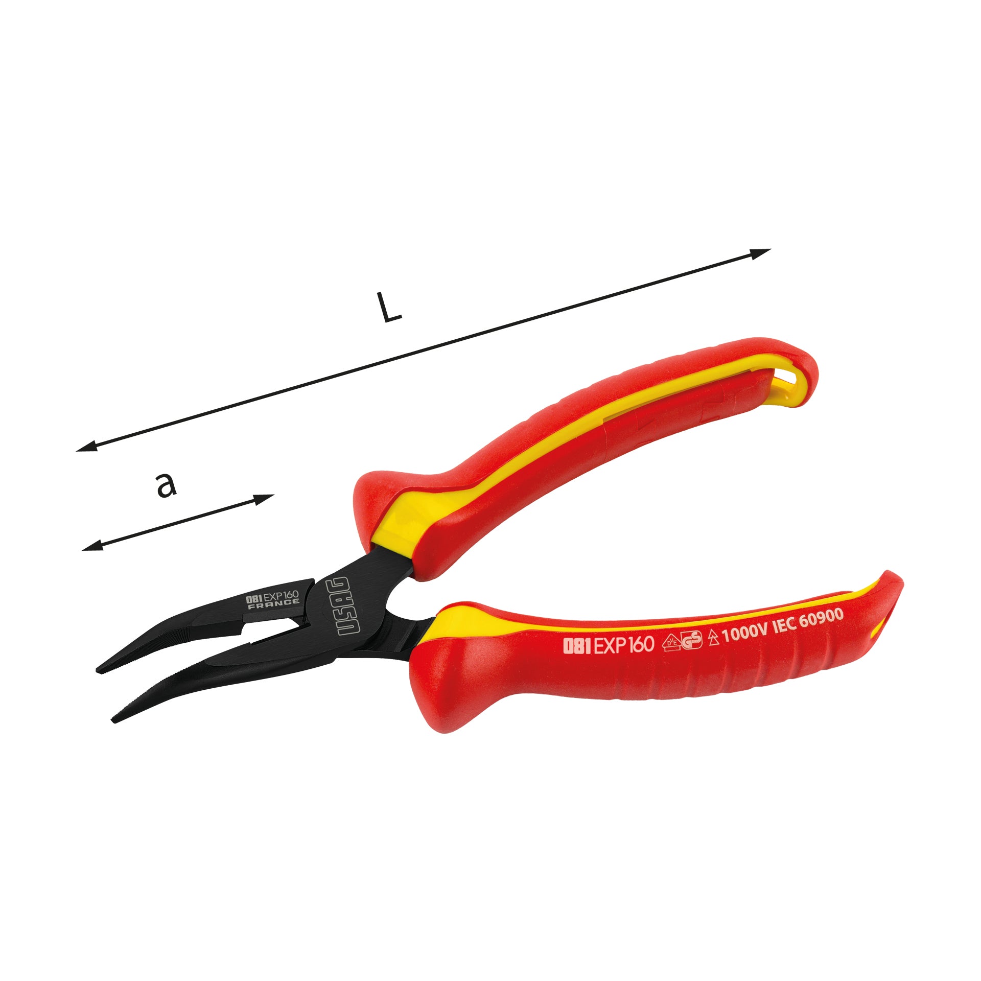 081 EXP - Insulated pliers with very long half-round noses bent at 45° 1000 v - Usag 081 EXP - Insulated pliers with very long half-round noses bent at 45° 1000 v - Usag